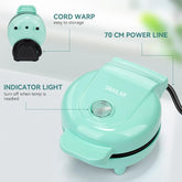 Snailar Mini Waffle Maker – 550W Compact Waffle Iron, Nonstick Coating, Ready Indicator Light, Cool Touch Handle, Easy Clean, Green
